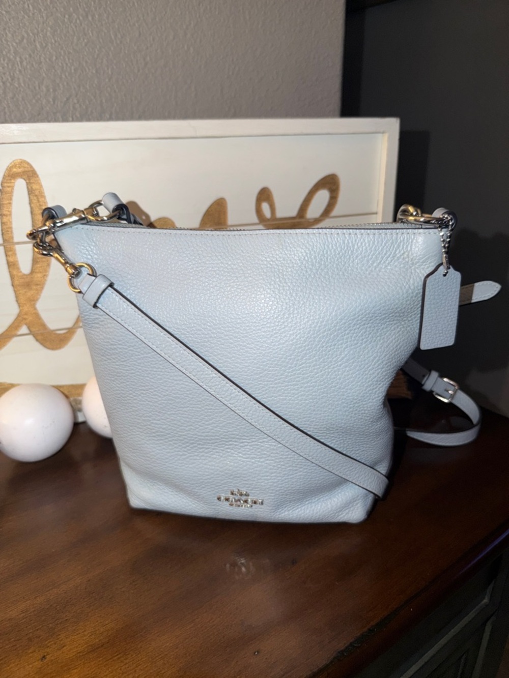 Coach Light Blue Pebble Leather Crossbody with Gold Hardware